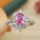 14k Gold 1.34 Ctw Natural Padparadscha Sapphire & Diamond Ring