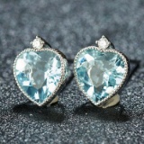14k Gold 2.86 Ct Natural Aquamarine & Diamond Earrings