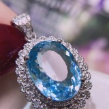 14k Gold 4.15 Ctw Natural Aquamarine & Diamond Pendant