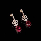 14k Gold 6.11 Ctw Natural Tourmaline & Diamond Earrings