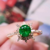14k Gold 0.55 Ct Vivid Green Natural Emerald & Diamond Ring