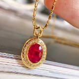 14k Gold 0.91 Ctw Vivid Red Natural Ruby & Diamond Pendant