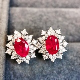 14k Gold 1.54 Ctw Vivid Red Natural Ruby & Diamond Earrings