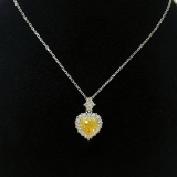 14k Gold 0.44 Ctw Natural Yellow Diamond & Diamond Necklace