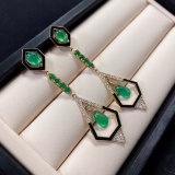 14k Gold 8.06 Ctw Vivid Green Natural Emerald & Diamond Earrings