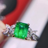 14k Gold 1.45 Ctw Vivid Green Natural Emerald & Diamond Ring