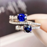 14k Gold 0.91 Ctw Vivid Blue Natural Sapphire & Diamond Ring