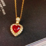 14k Gold 0.89 Ctw Vivid Red Natural Ruby & Diamond Necklace