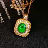 14k Gold 0.80 Ctw Vivid Green Natural Emerald & Diamond Necklace