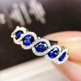 14k Gold 1.48 Ctw Vivid Blue Natural Sapphire & Diamond Ring
