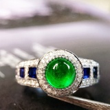 14k Gold 1.08 Ctw Vivid Green Natural Emerald & Diamond Ring