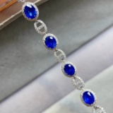 14k Gold 6.10 Ctw Vivid Blue Natural Sapphire & Diamond Bracelet