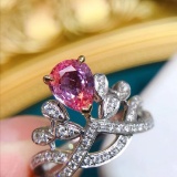 14k Gold 1.43 Ctw Natural Padparadscha Sapphire & Diamond Ring