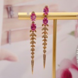 14k Gold 2.26 Ctw Natural Padparadscha Sapphire & Diamond Earrings