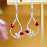 14k Gold 1.27 Ctw Vivid Red Natural Ruby & Diamond Earrings
