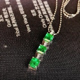 14k Gold 0.69 Ctw Vivid Green Natural Emerald & Diamond Pendant