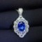 14k Gold 1.67 Ctw Vivid Blue Natural Sapphire & Diamond Pendant