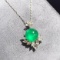 14k Gold 3.40 Ctw Vivid Green Natural Emerald & Diamond Necklace