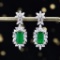 14k Gold 3.76 Ctw Vivid Green Natural Emerald & Diamond Earrings