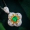 14k Gold 2.63 Ctw Vivid Green Natural Emerald & Diamond Pendant