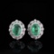 14k Gold 2.26 Ctw Vivid Green Natural Emerald & Diamond Earrings