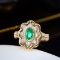14k Gold 0.70 Ctw Vivid Green Natural Emerald & Diamond Ring