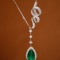 14k Gold 3.74 Ctw Vivid Green Natural Emerald & Diamond Necklace