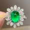 14k Gold 3.28 Ctw Vivid Green Natural Emerald & Diamond Ring