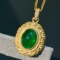 14k Gold 3.17 Ctw Vivid Green Natural Emerald & Diamond Pendant