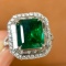 14k Gold 3.69 Ctw Vivid Green Natural Emerald & Diamond Ring