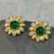 14k Gold 2.92 Ctw Vivid Green Natural Emerald & Diamond Earrings