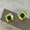 14k Gold 1.18 Ctw Vivid Green Natural Emerald & Diamond Earrings