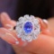 14k Gold 1.54 Ctw Vivid Blue Natural Sapphire & Diamond Ring