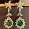 14k Gold 6.08 Ctw Vivid Green Natural Emerald & Diamond Earrings