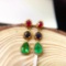 14k Gold 2.5 Ct Vivid Green Natural Emerald & Sapphire & Ruby Earrings