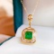 14k Gold 0.8 Ct Vivid Green Natural Emerald & Diamond Necklace