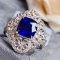 14k Gold 4.25 Ctw Vivid Blue Natural Sapphire & Diamond Ring