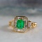 14k Gold 1.37 Ctw Vivid Green Natural Emerald & Diamond Ring