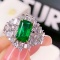 14k Gold 3.21 Ctw Vivid Green Natural Emerald & Diamond Ring