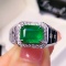 14k Gold 3.38 Ctw Vivid Green Natural Emerald & Diamond Ring