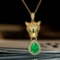 14k Gold 1.67 Ctw Vivid Green Natural Emerald & Diamond Necklace