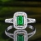 14k Gold 0.75 Ctw Vivid Green Natural Emerald & Diamond Ring