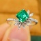 14k Gold 0.96 Ctw Vivid Green Natural Emerald & Diamond Ring