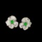 14k Gold 1.19 Ctw Vivid Green Natural Emerald & Diamond Earrings