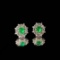14k Gold 1.44 Ctw Vivid Green Natural Emerald & Diamond Earrings