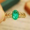 14k Gold 0.82 Ctw Vivid Green Natural Emerald & Diamond Ring