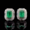 14k Gold 2.82 Ctw Vivid Green Natural Emerald & Diamond Earrings