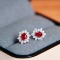 14k Gold 0.73 Ctw Vivid Red Natural Ruby & Diamond Earrings
