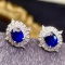 14k Gold 1.28 Ct Vivid Blue Natural Sapphire & Diamond Earrings