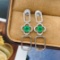 14k Gold 1.27 Ctw Vivid Green Natural Emerald & Diamond Earrings